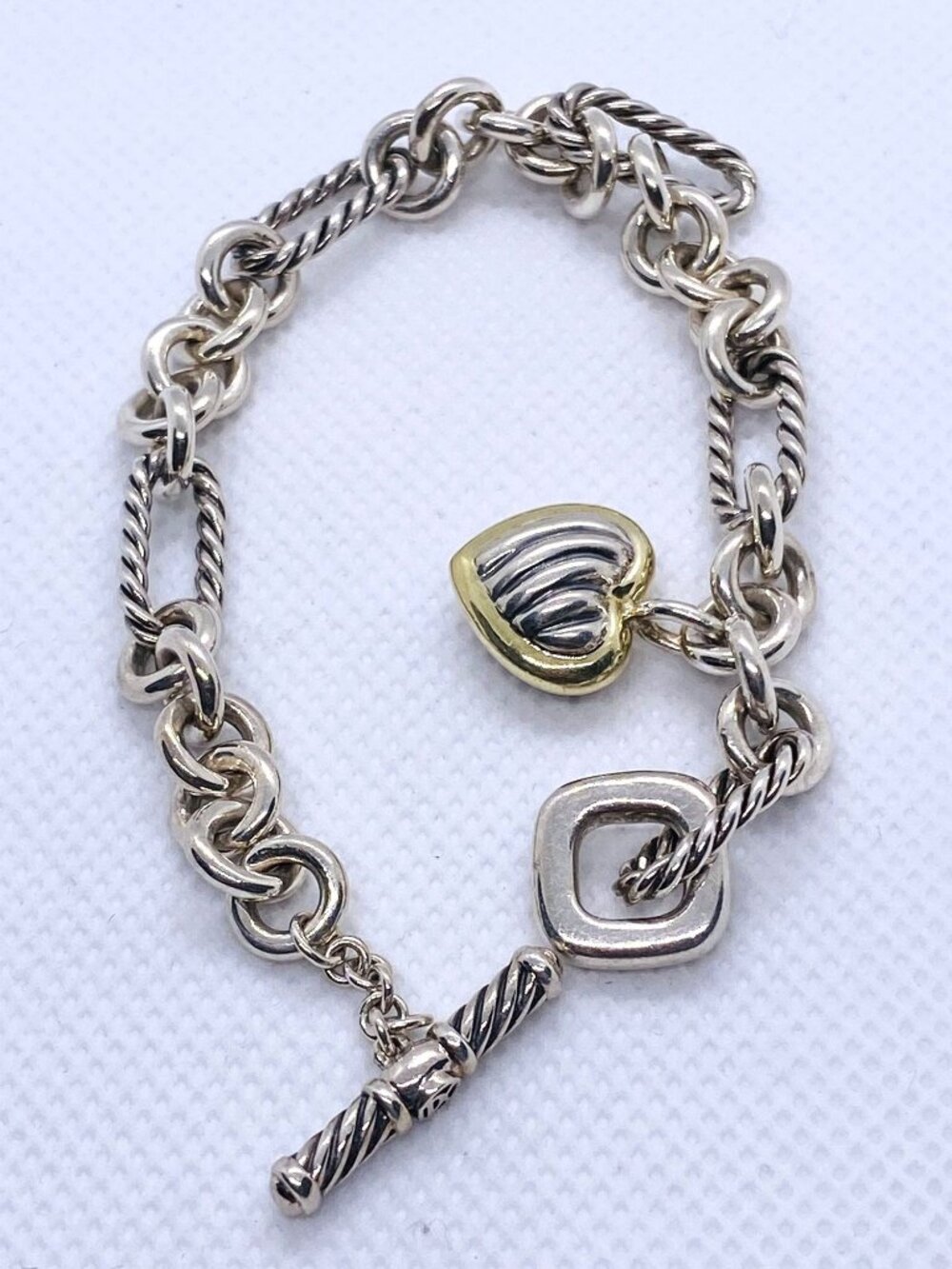 David Yurman Sterling Silver 925 18K 750 Toggle Heart Bracelet  7.5"